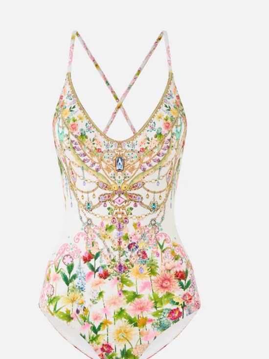 Camilla Other - Camilla White Floral & Jeweled-Print Crisscross One-Piece Swimsuit